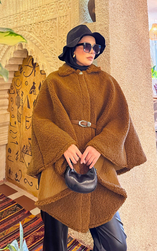 Belted Lamb Poncho Taba