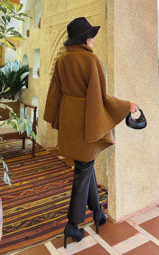 Belted Lamb Poncho Taba