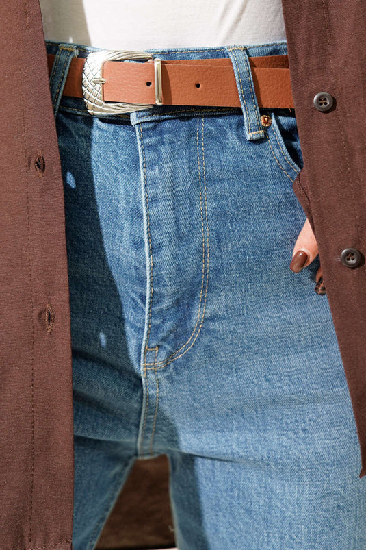 Jean mom ceinturé, bleu clair