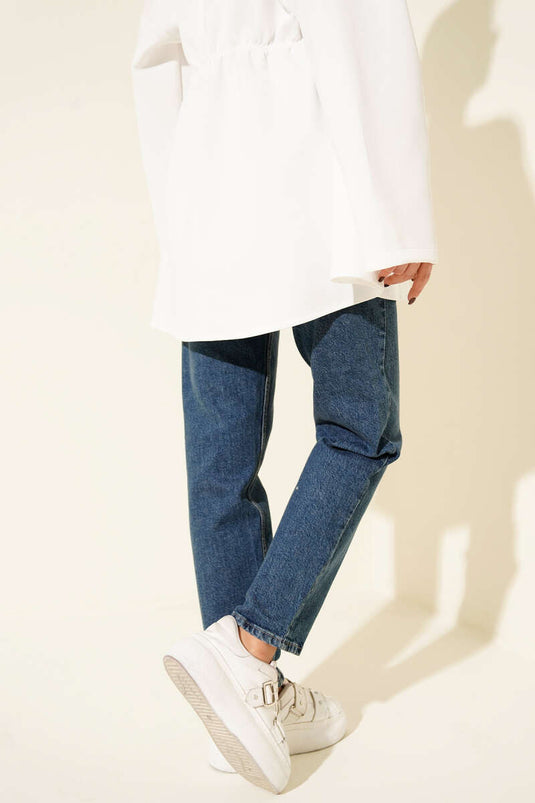 Kemerli Mom Jeans Pantolon Tintli