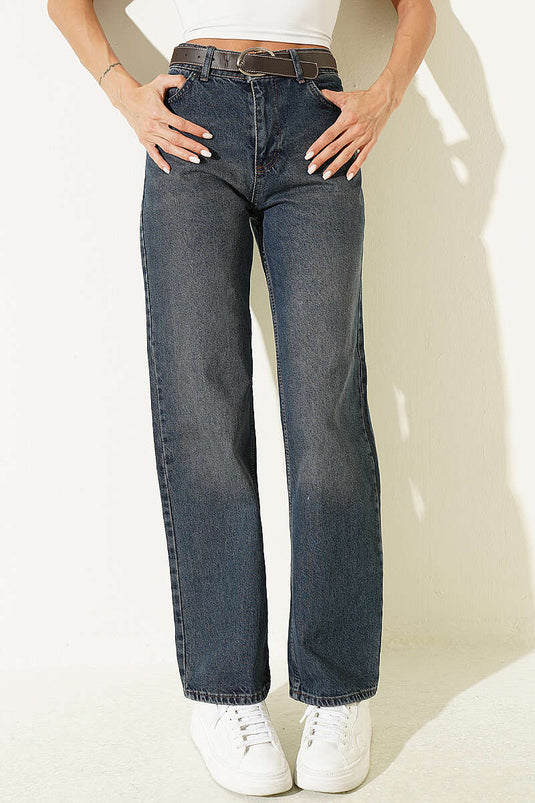 Geklede Bruine Palazzo Jeans Broek Met Riem