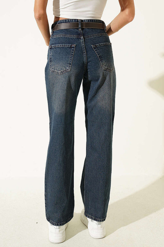 Geklede Bruine Palazzo Jeans Broek Met Riem