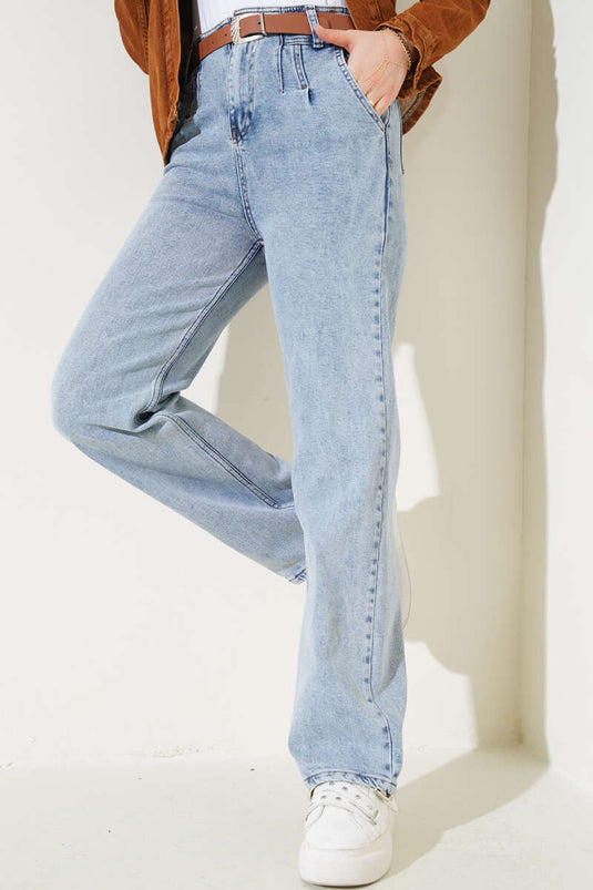 Jeans palazzo con cintura lavaggio neve