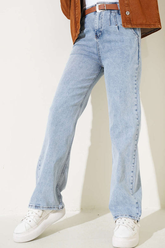 Jeans palazzo con cintura lavaggio neve