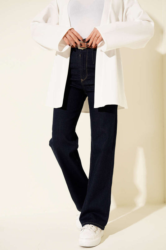 Kemerli Palazzo Kot Pantolon Lacivert