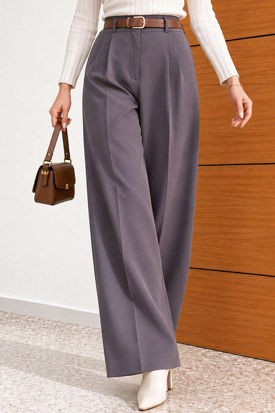 Pantalon Palazzo En Cuir Avec Ceinture Fumée Gris