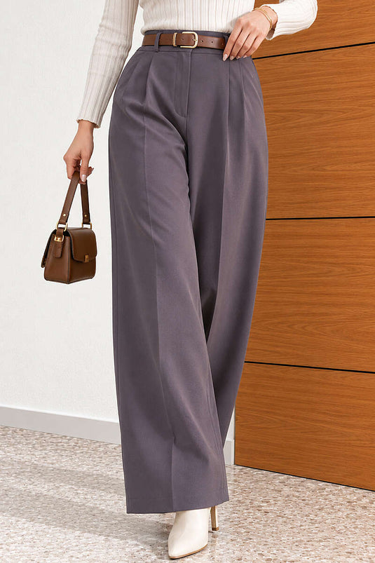 Pantalon Palazzo En Cuir Avec Ceinture Fumée Gris