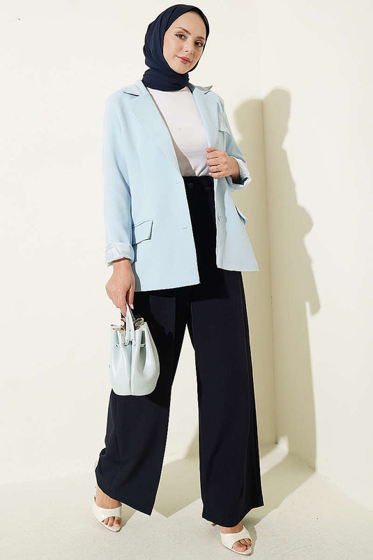 Belted Navy Palazzo Fabric Pants