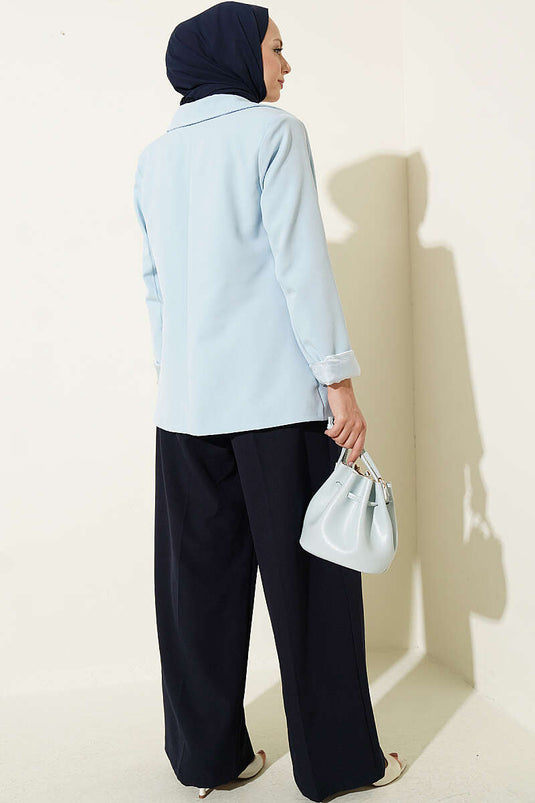 Belted Navy Palazzo Fabric Pants