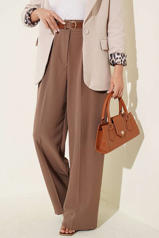 Pantalones Palazzo Con Cinturón En Café Con Leche