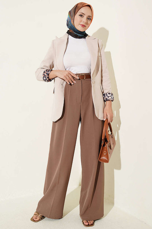 Pantalones Palazzo Con Cinturón En Café Con Leche