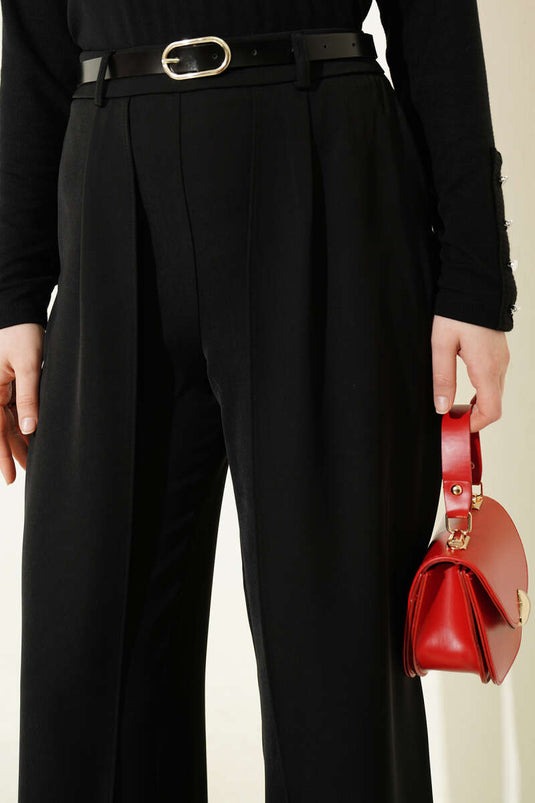 Pantaloni con Dettaglio a Pezzo e Cintura Neri