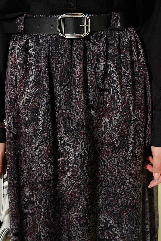 Gonna in chiffon con stampa Pasiley e cintura nera
