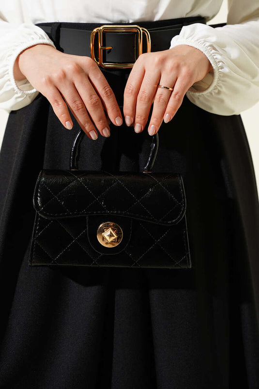 Kemerli Pile Detaylı Etek Siyah