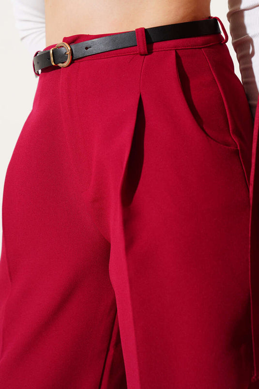 Pantalon skinny bordeaux à ceinture et pli simple