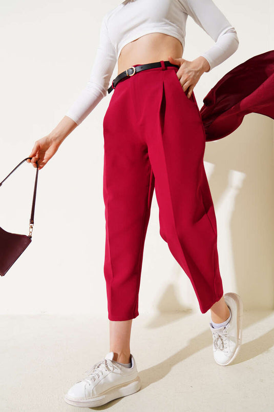 Pantalon skinny bordeaux à ceinture et pli simple