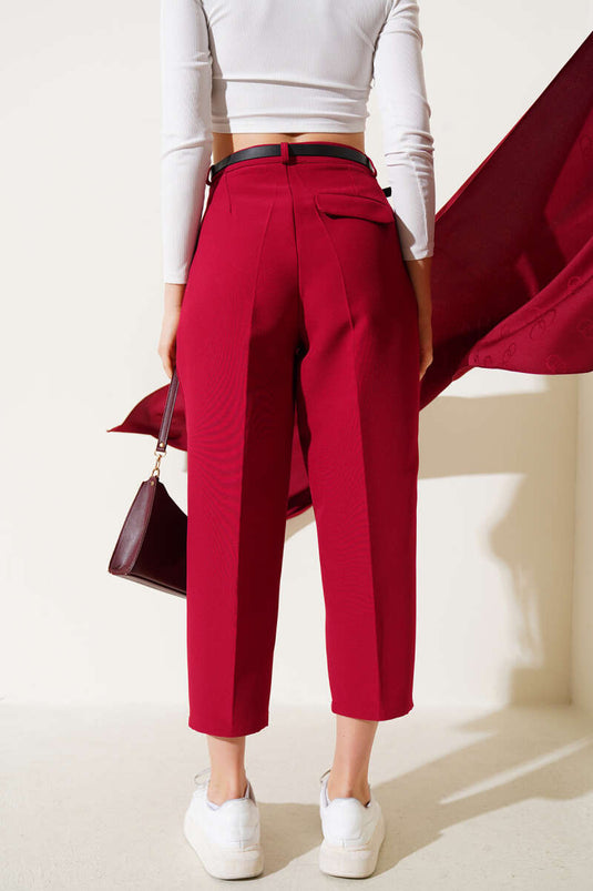 Pantalon skinny bordeaux à ceinture et pli simple