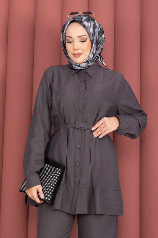 Kemerli Tunik Pantolon İkili Takım Antrasit
