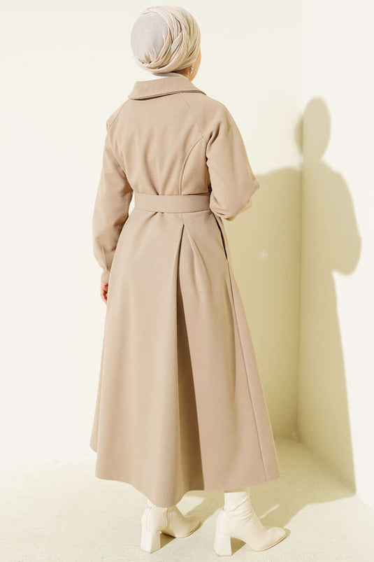 Belted Long Cashmere Coat Beige
