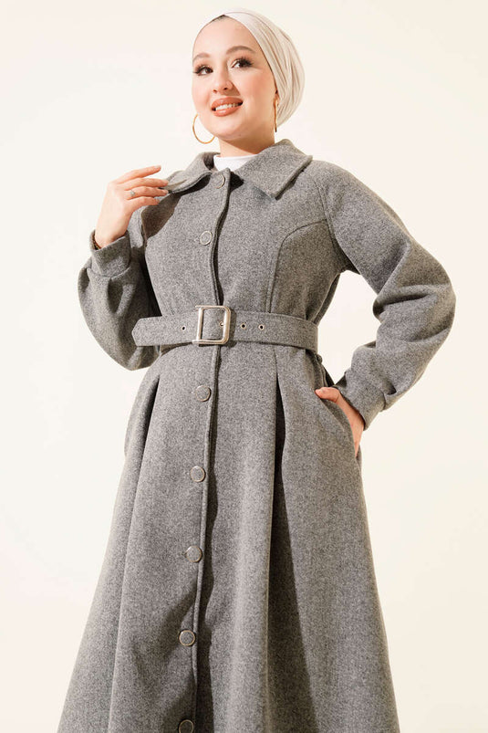 Kemerli Uzun Kaşe Kaban Füme