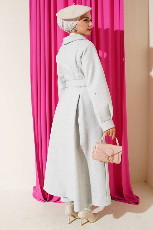 Manteau long en cachemire ceinturé gris