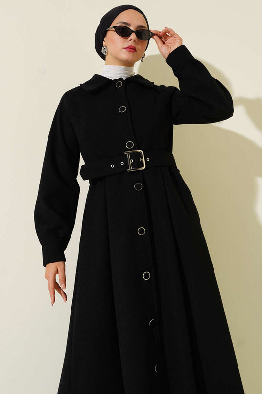 Manteau long en cachemire avec ceinture noir
