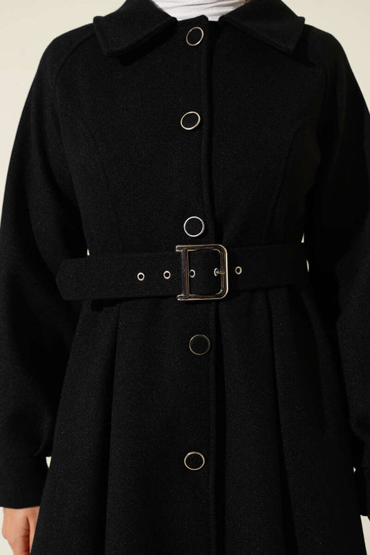 Manteau long en cachemire avec ceinture noir