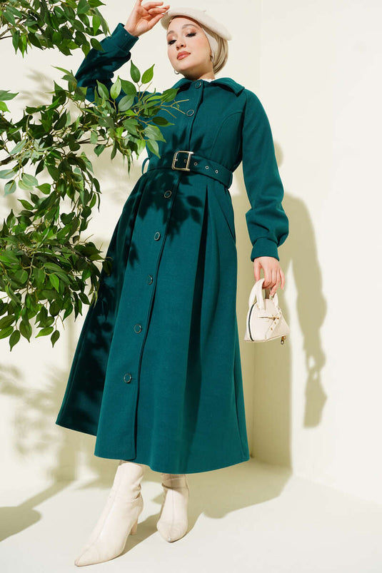 Manteau long en cachemire ceinturé émeraude