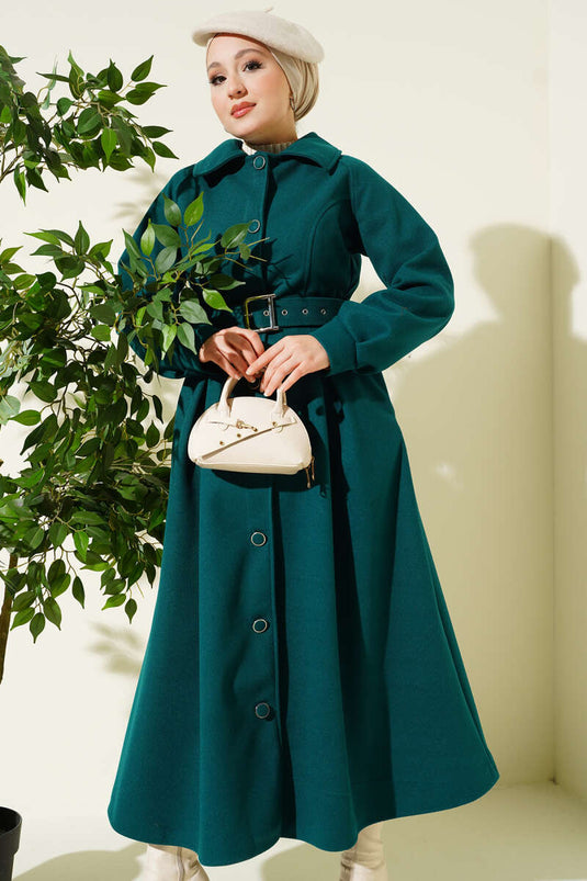 Manteau long en cachemire ceinturé émeraude