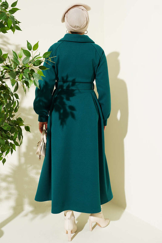 Manteau long en cachemire ceinturé émeraude