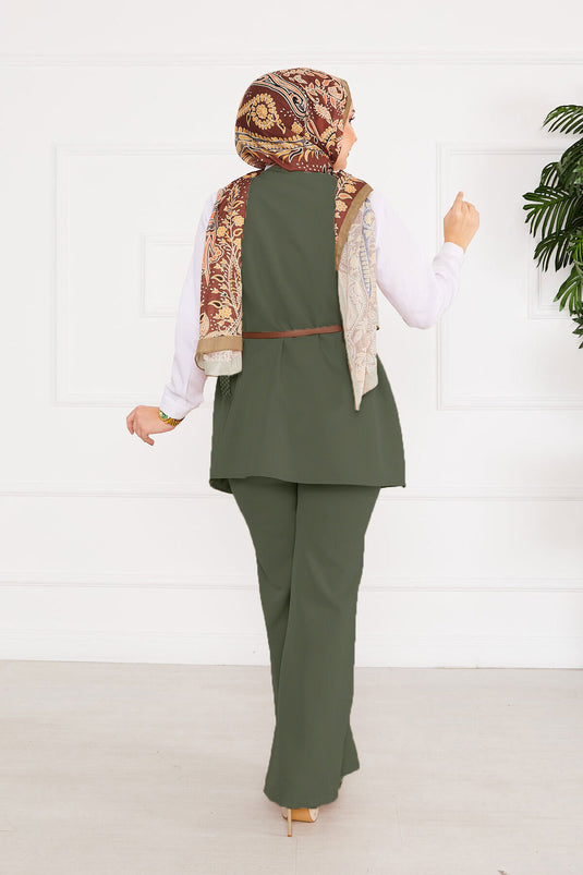 Belted Vest Modest Two-Piece Set -10