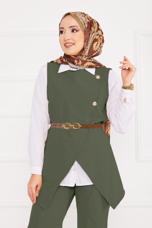 Belted Vest Modest Two-Piece Set -10