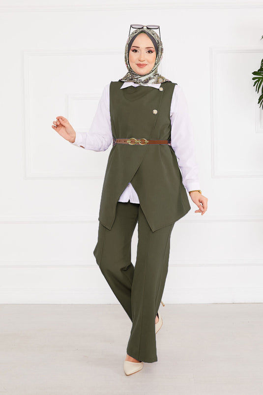 Ensemble hijab deux pièces avec gilet et ceinture - 10