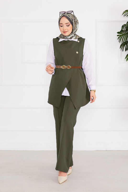 Ensemble hijab deux pièces avec gilet et ceinture - 10