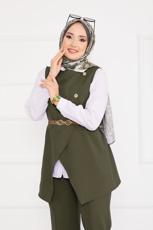 Ensemble hijab deux pièces avec gilet et ceinture - 10