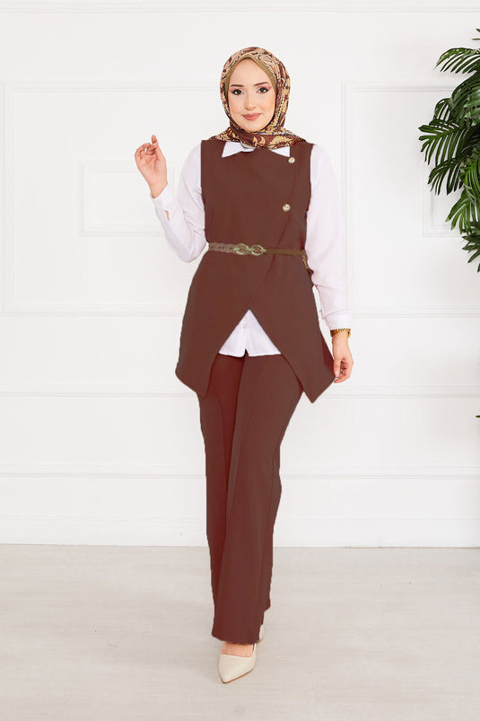 Belted Vest Modest Two-Piece Set -11