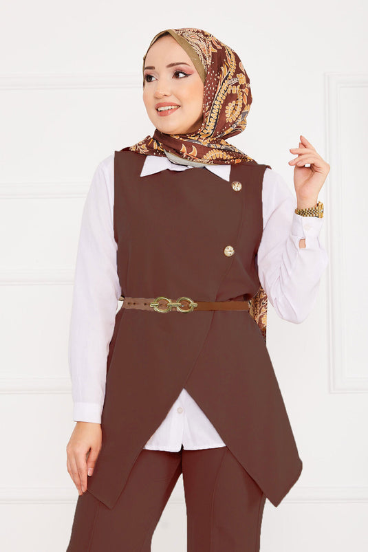 Belted Vest Modest Two-Piece Set -11