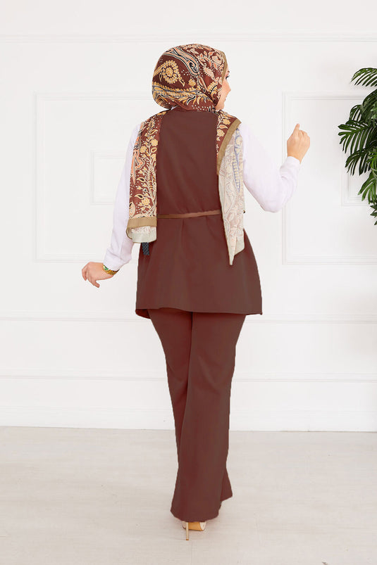 Belted Vest Modest Two-Piece Set -11