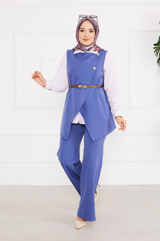 Ensemble Hijab avec gilet et ceinture en deux pièces Indigo