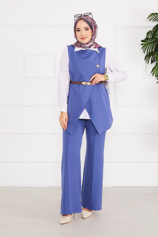 Ensemble Hijab avec gilet et ceinture en deux pièces Indigo