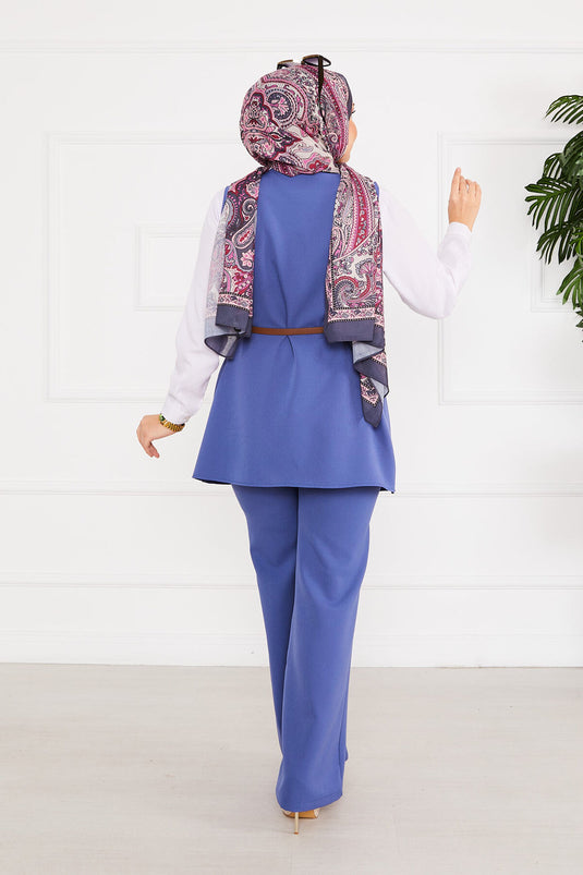 Ensemble Hijab avec gilet et ceinture en deux pièces Indigo