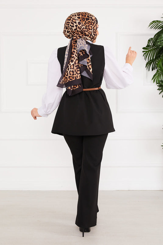 Ensemble Hijab avec gilet et ceinture en deux pièces Noir