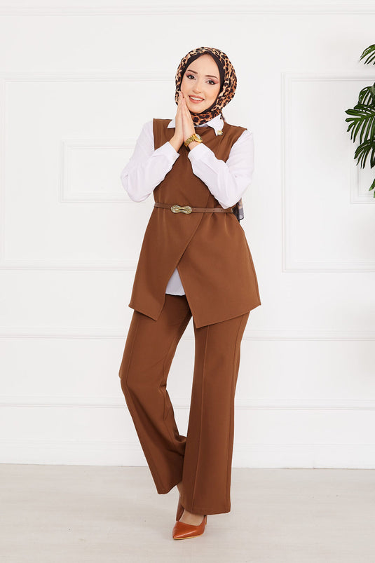 Ensemble Hijab Deux Pièces Ceinture et Veste Tan