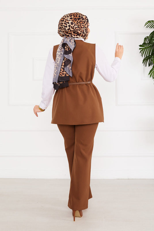 Ensemble Hijab Deux Pièces Ceinture et Veste Tan