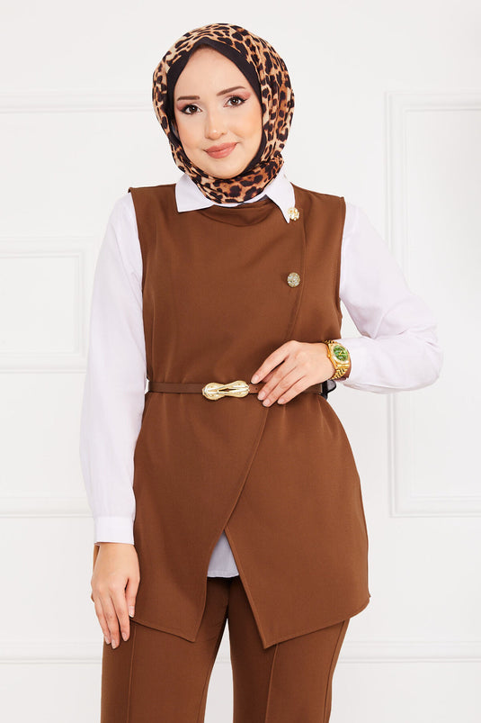 Ensemble Hijab Deux Pièces Ceinture et Veste Tan