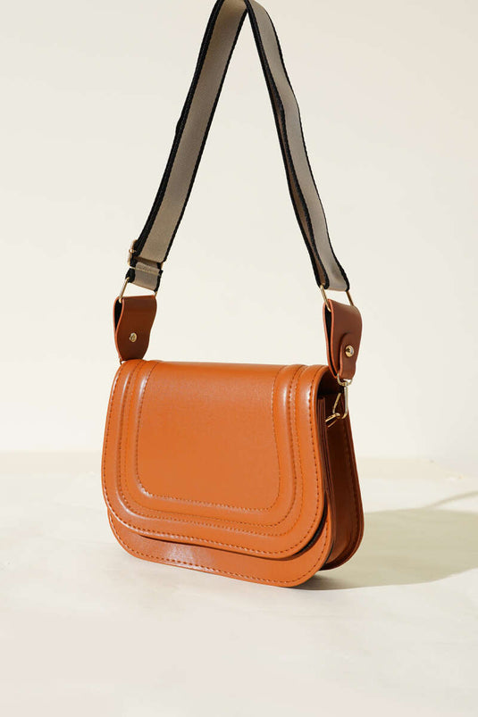 Sac magnétique à bordure rayée, beige