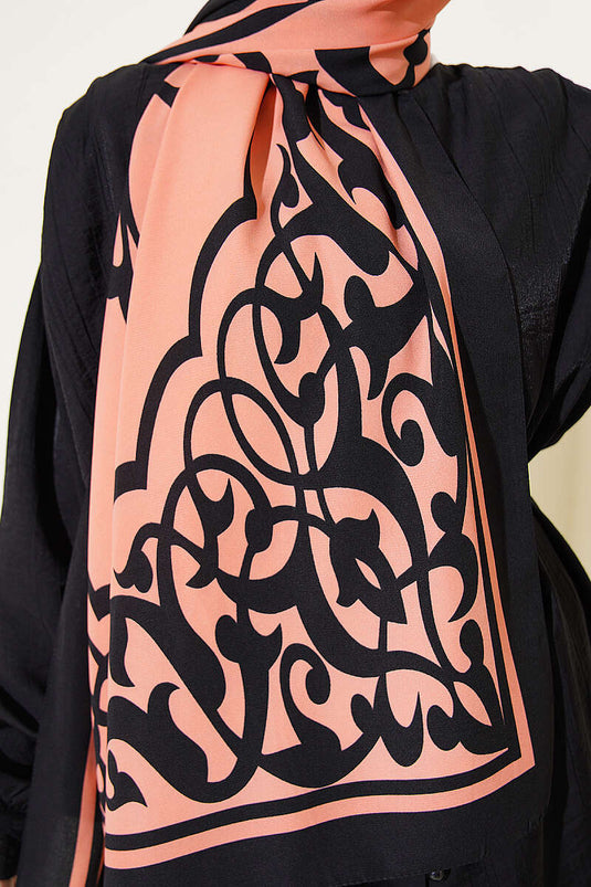 Écharpe en soie de Médine à motif bordure couleur corail pâle