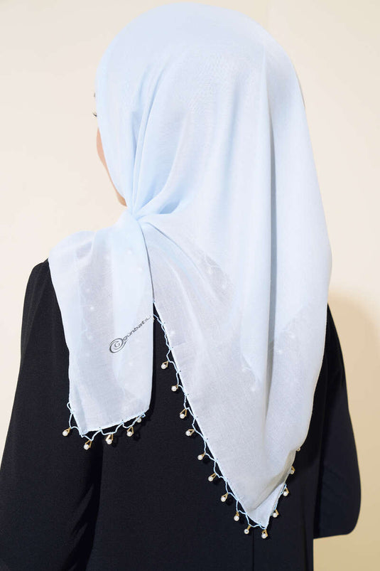 Edge Beaded Embroidered Shawl Ice Blue