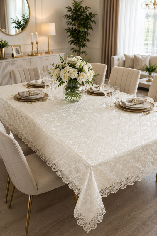 Tablecloth with Lace Edged, Ecru