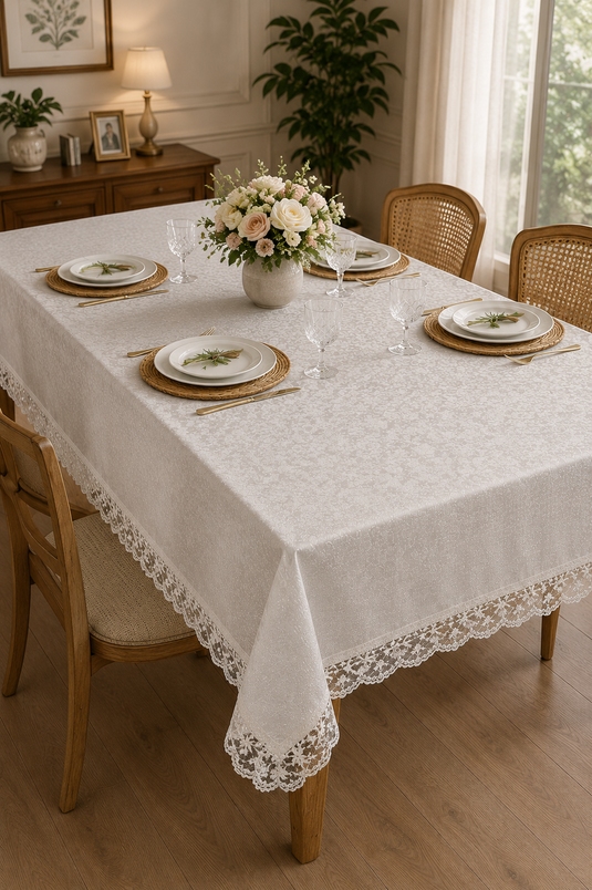 Ecru Tablecloth with Lace Edges